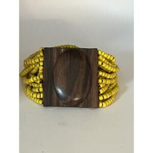 Handmade Yellow Seed Bead Wood Latched Bracelet